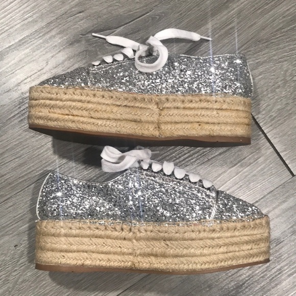 Miu Miu Silver Glitter Metallic Espadrille Sneakers      size 6 - Picture 3 of 10